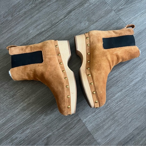 J Crew Brown Suede Leather Clog Boots Faux Fur Lined Women's Size 7.5 Shoe - Picture 4 of 10